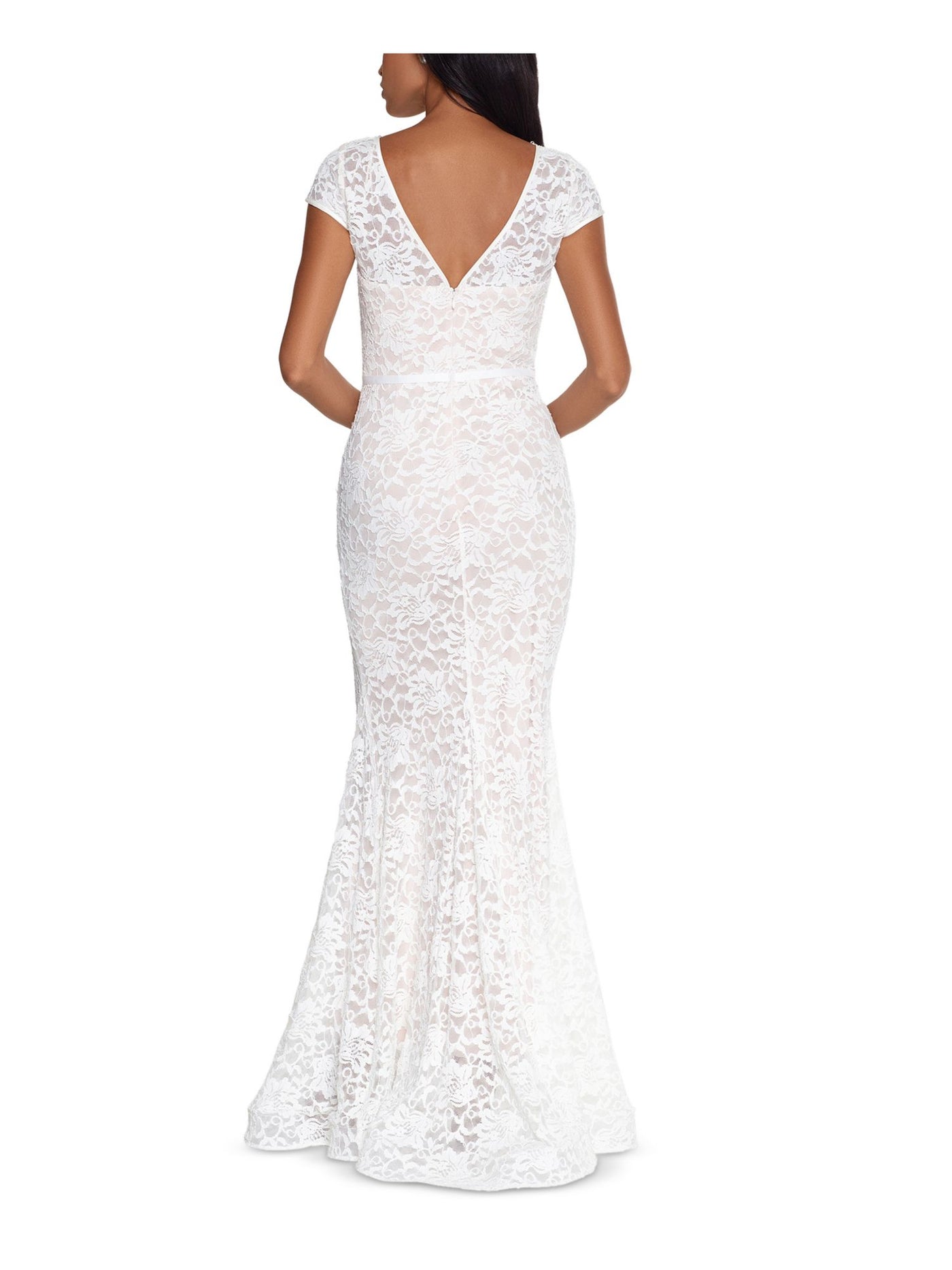 XSCAPE Womens Lace Zippered Cap Sleeve Scoop Neck Full-Length Formal Mermaid Dress