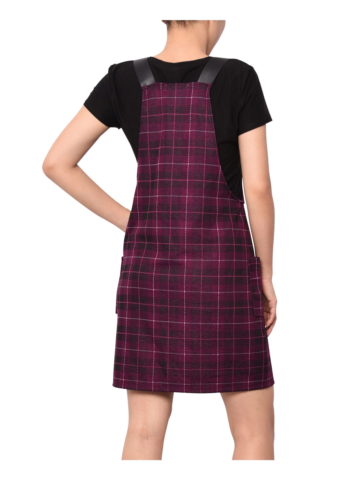 PLANET GOLD Womens Purple Plaid Sleeveless Scoop Neck Short Shift Dress L