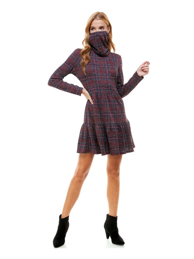 BEBOP Womens Long Sleeve Jewel Neck Tiered Short Drop Waist Dress