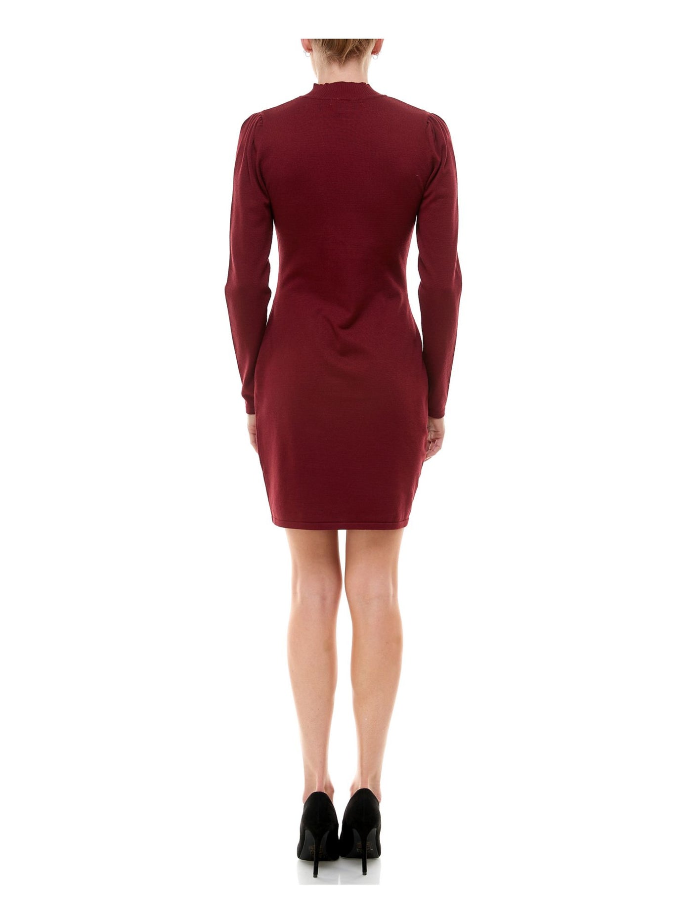 PLANET GOLD Womens Burgundy Long Sleeve Turtle Neck Short Sheath Dress S