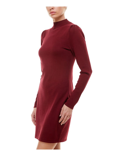 PLANET GOLD Womens Burgundy Long Sleeve Turtle Neck Short Sheath Dress L