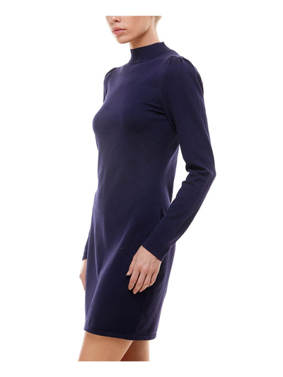 PLANET GOLD Womens Navy Long Sleeve Turtle Neck Short Sheath Dress L