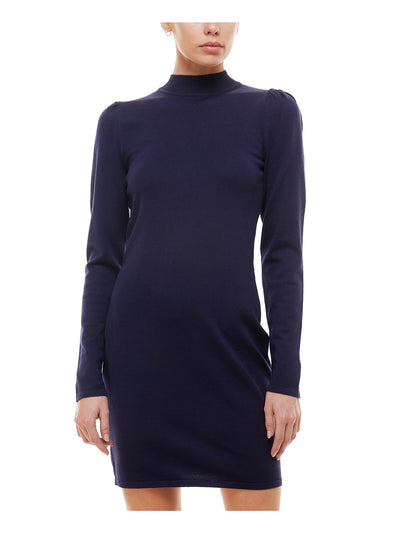 PLANET GOLD Womens Navy Long Sleeve Turtle Neck Short Sheath Dress L