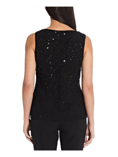 ADRIANNA PAPELL Womens Embellished Beaded Lined Sleeveless Cowl Neck Evening Top