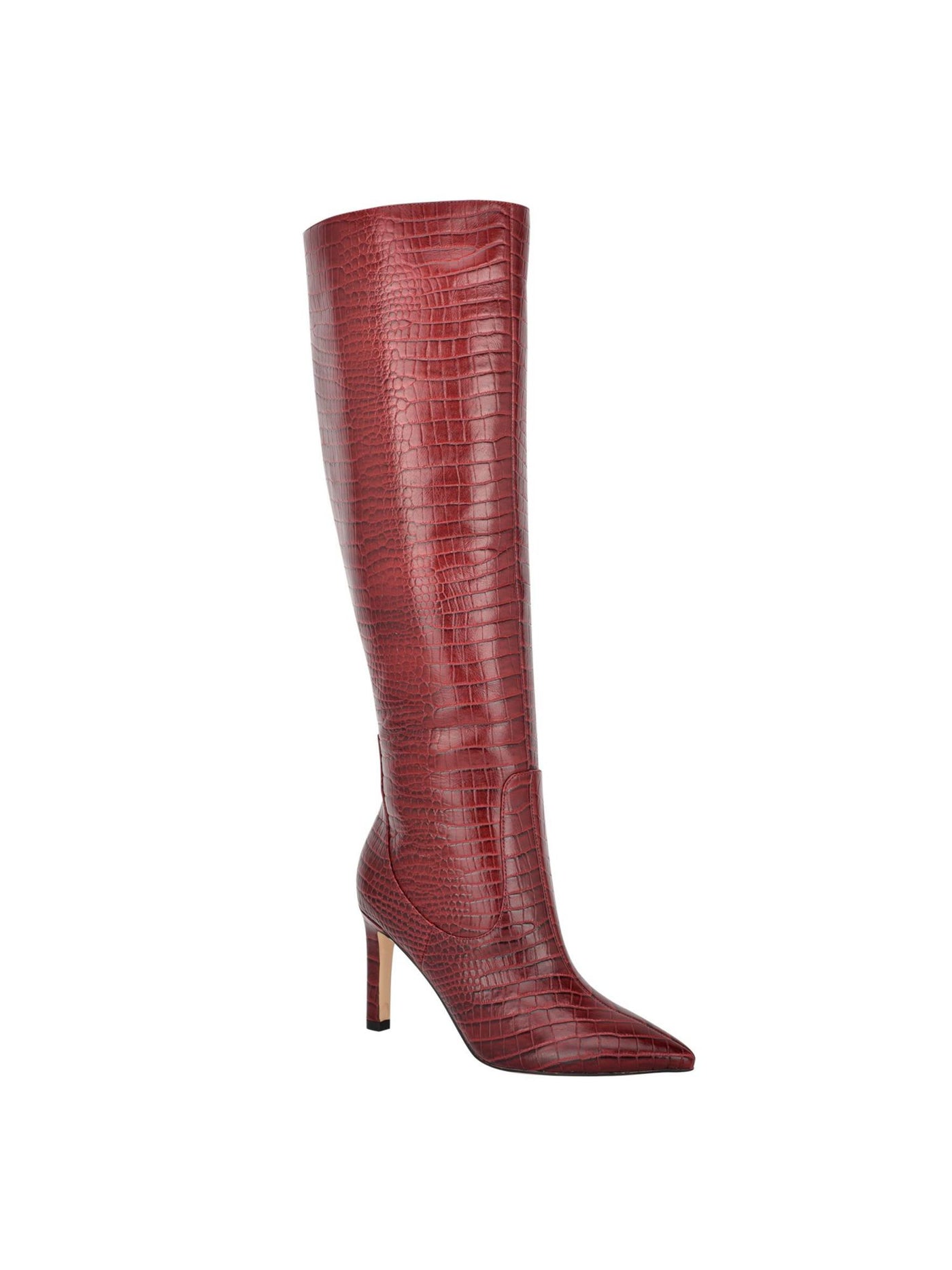 NINE WEST Womens Dark Red Maroon Crocodile Cushioned Maxim Pointed Toe Stiletto Zip-Up Dress Boots 7.5 M
