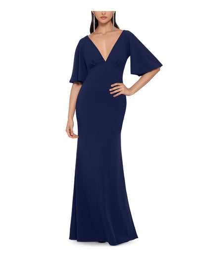 BETSY & ADAM Womens Kimono Sleeve V Neck Full-Length Evening Sheath Dress