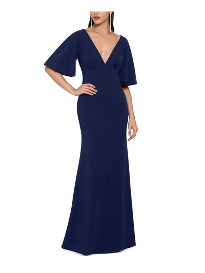 BETSY & ADAM Womens Navy Kimono Sleeve V Neck Full-Length Evening Sheath Dress 4