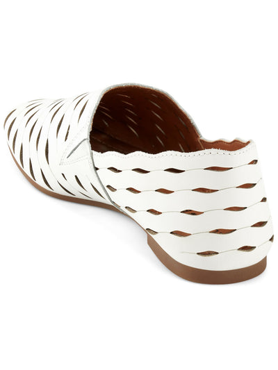 LUCKY BRAND Womens White Laser Cut Padded Goring Dalani Square Toe Slip On Leather Flats Shoes 7.5 M