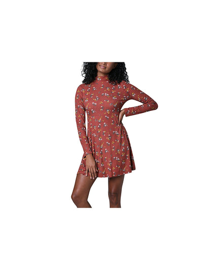 ULTRA FLIRT Womens Long Sleeve Mock-neck Ribbed Mini Fit + Flare Dress