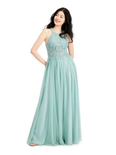 SPEECHLESS Womens Green Embellished Lace Gown Sleeveless Halter Full-Length Prom Gown Dress 13