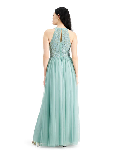 SPEECHLESS Womens Green Embellished Lace Gown Sleeveless Halter Full-Length Prom Gown Dress 11