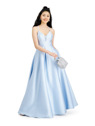 SPEECHLESS Womens Light Blue Slitted Lace Back Spaghetti Strap Sweetheart Neckline Full-Length Prom Fit + Flare Dress 5