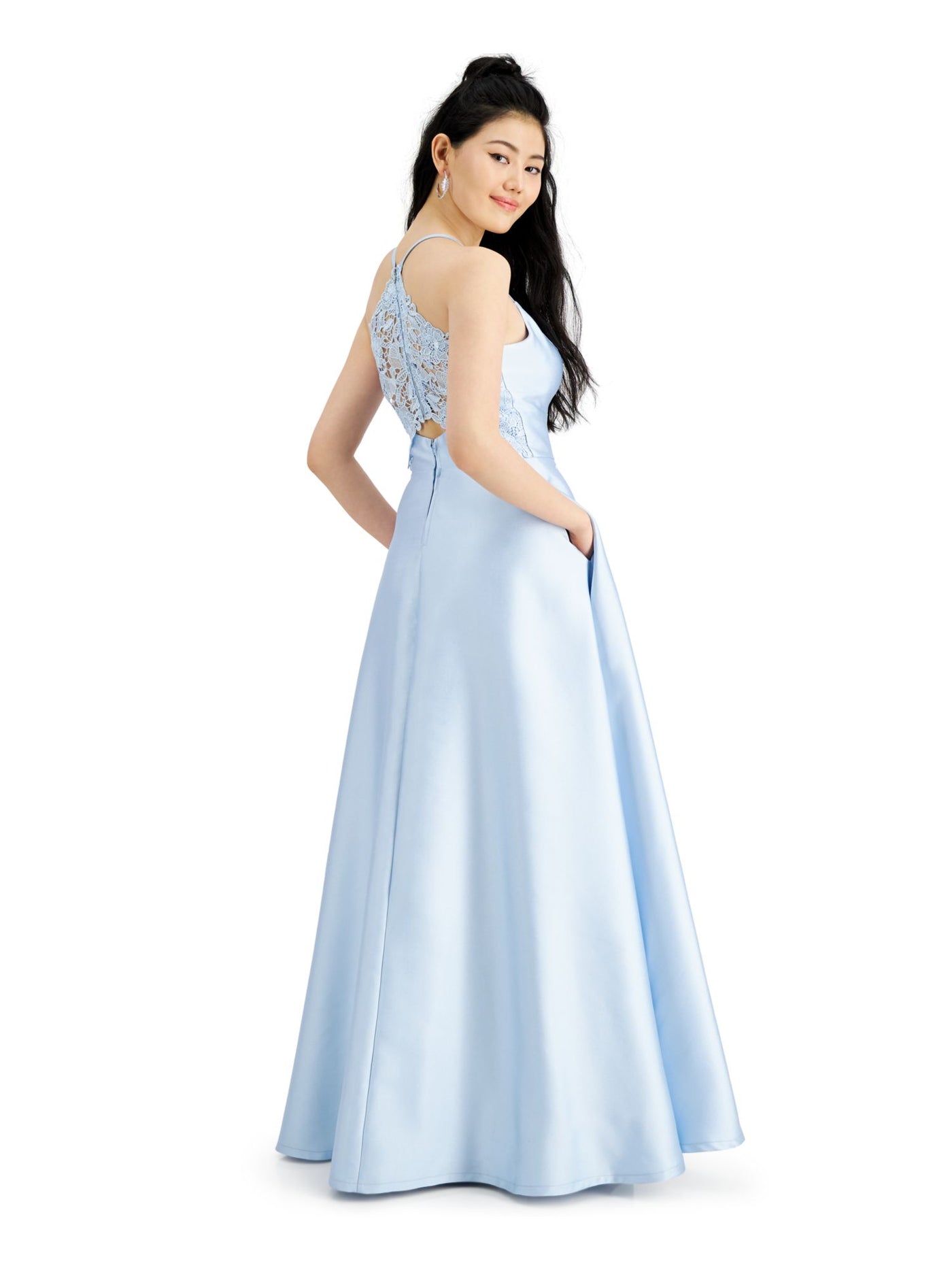 SPEECHLESS Womens Light Blue Slitted Lace Back Spaghetti Strap Sweetheart Neckline Full-Length Prom Fit + Flare Dress 5
