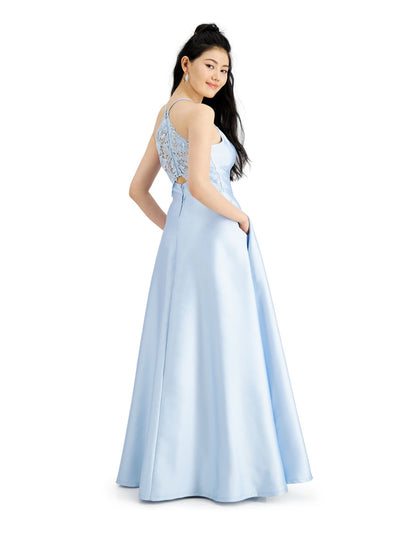 SPEECHLESS Womens Light Blue Slitted Lace Back Spaghetti Strap Sweetheart Neckline Full-Length Prom Fit + Flare Dress 5