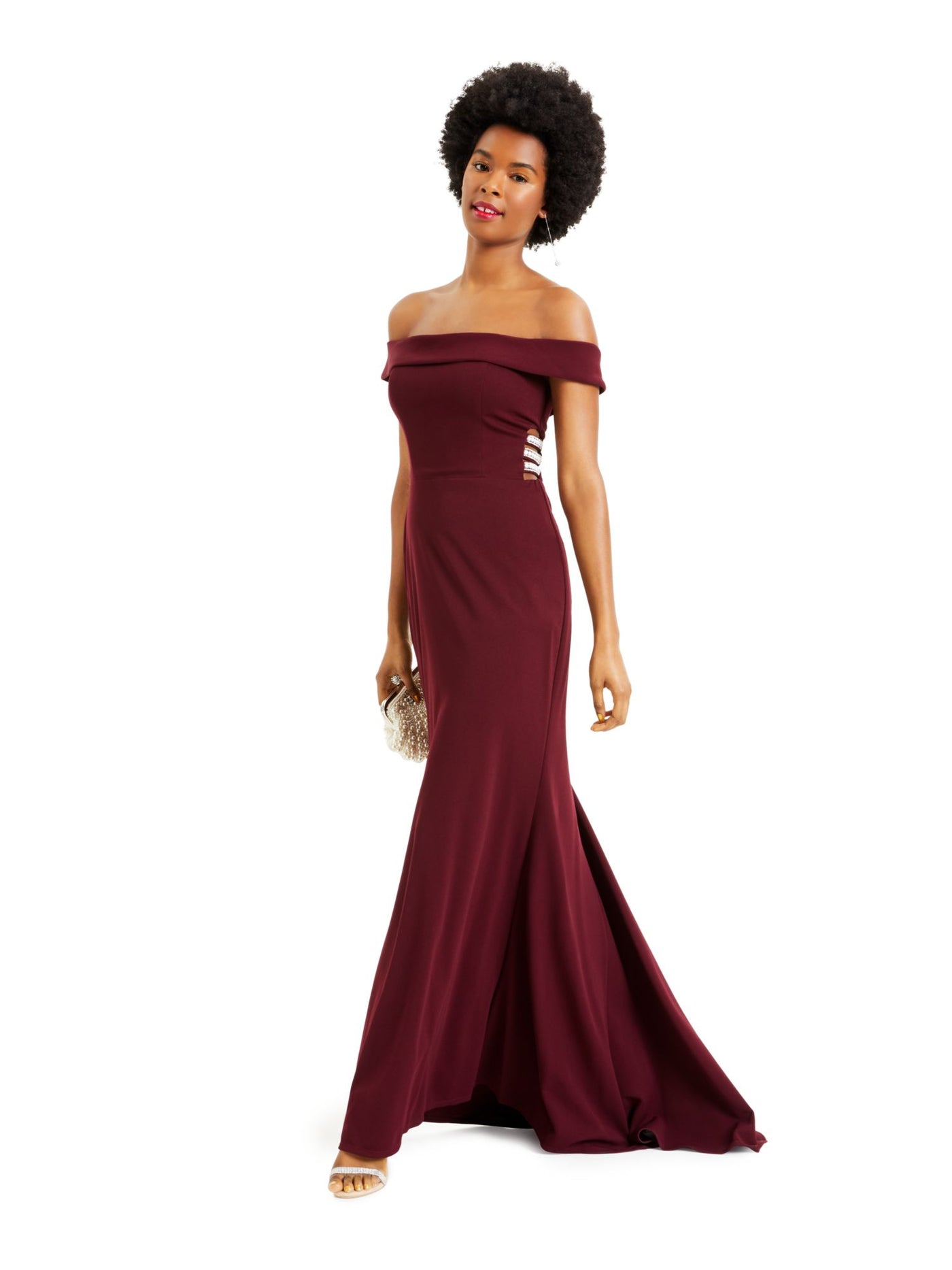 SPEECHLESS Womens Beaded Off Shoulder Full-Length Evening Sheath Dress