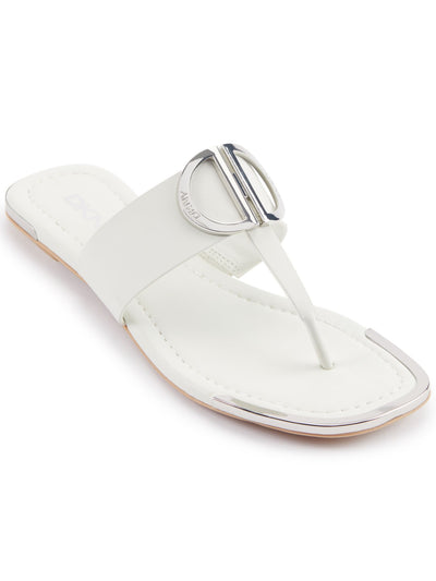 DKNY Womens Silver Snake D-Ring-Style Hardware Iridescent Metallic Halcott Square Toe Block Heel Slip On Thong Sandals 9.5