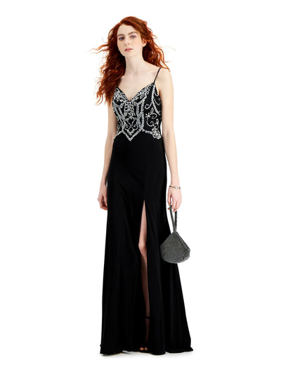 SAY YES TO THE PROM Womens Black Embellished Slitted Spaghetti Strap Sweetheart Neckline Full-Length Prom Shift Dress 5\6