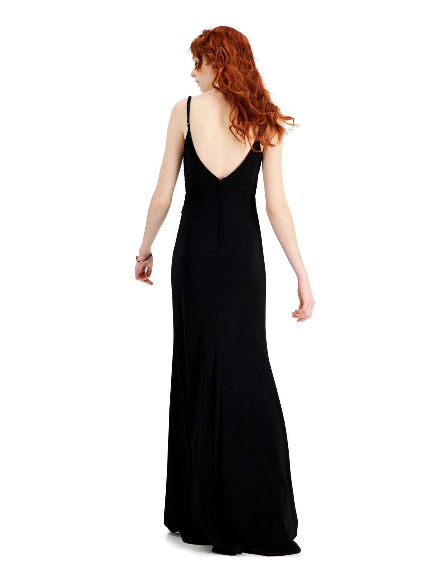 SAY YES TO THE PROM Womens Black Embellished Slitted Spaghetti Strap Sweetheart Neckline Full-Length Prom Shift Dress 7\8