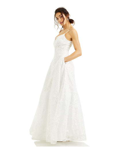 SAY YES TO THE PROM Womens White Embellished Spaghetti Strap Formal Fit + Flare Dress 15\16