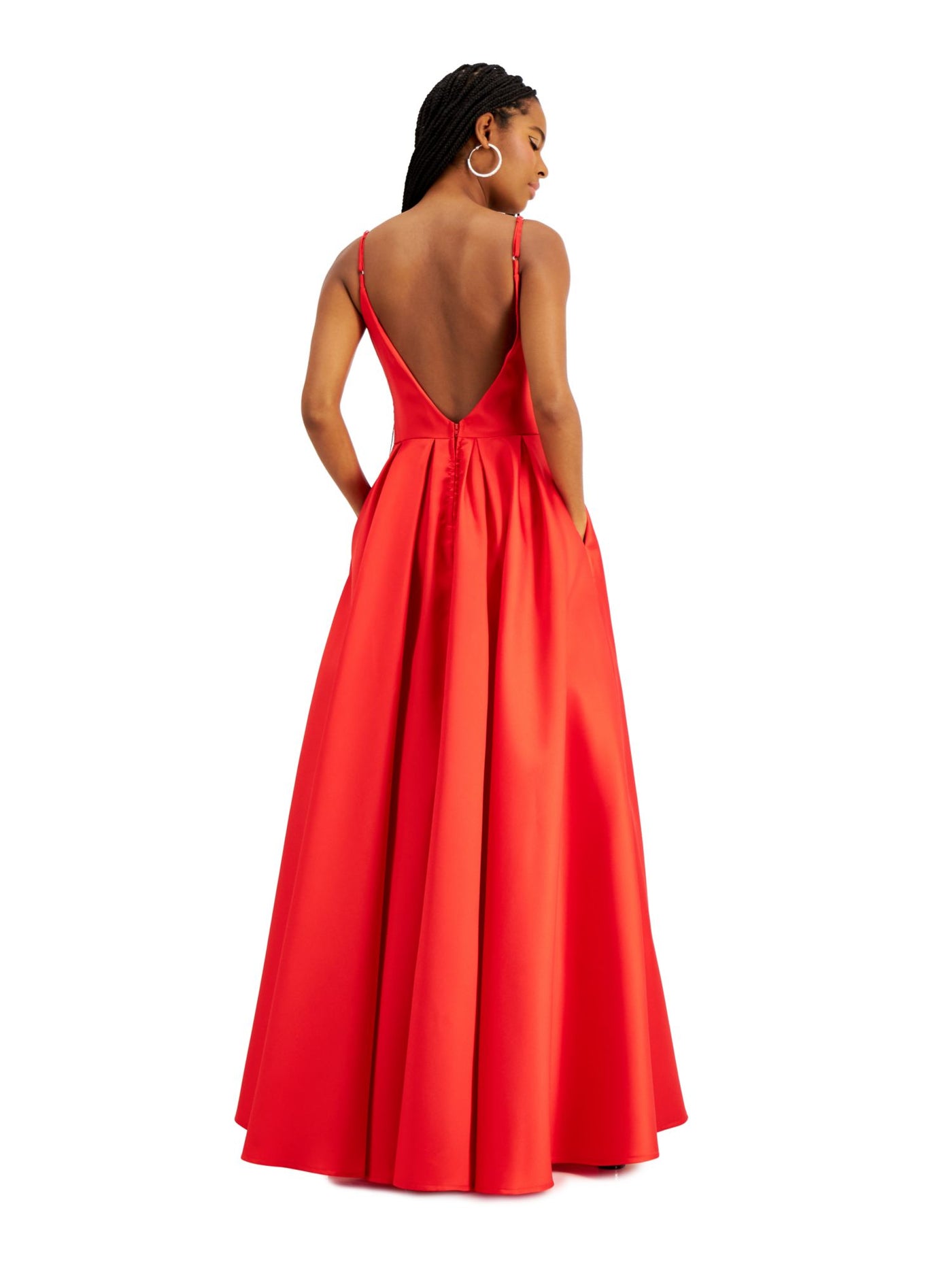 SAY YES TO THE PROM Womens Red Embellished Spaghetti Strap V Neck Full-Length Prom Fit + Flare Dress 0