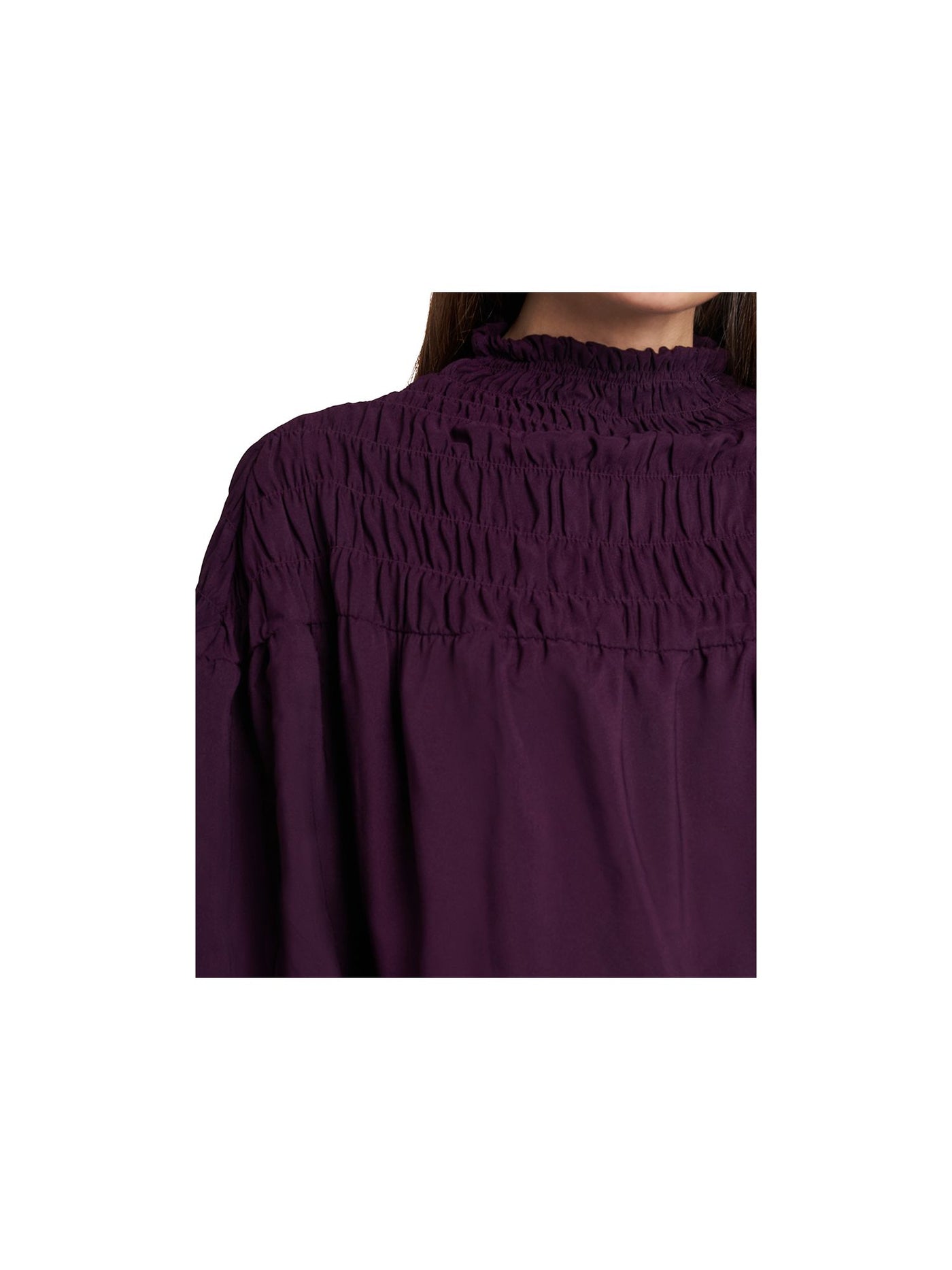 1. STATE Womens Purple Smocked Cuffed Long Sleeve Mock Neck Short Cocktail Shift Dress S
