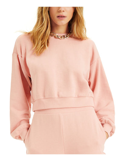 INC Womens Pink Short Length Cropped Long Sleeve Crewneck Sweatshirt M