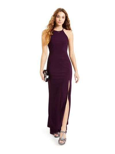 JUMP APPAREL Womens Slitted Halter Maxi Evening Dress
