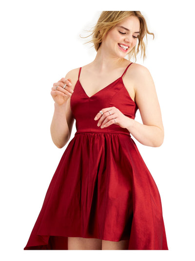 B DARLIN Womens Red Zippered Spaghetti Strap V Neck Mini Party Hi-Lo Dress 5\6