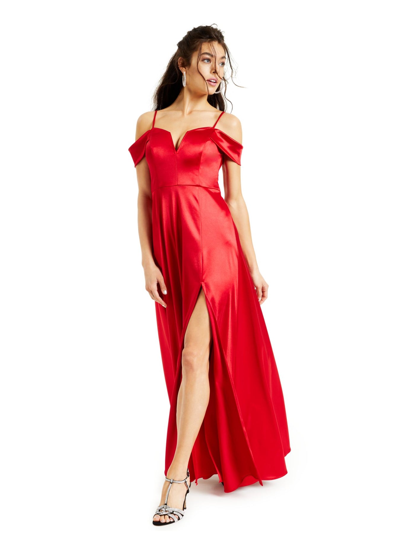 CITY STUDIO Womens Slitted Off Shoulder Full-Length Formal Dress