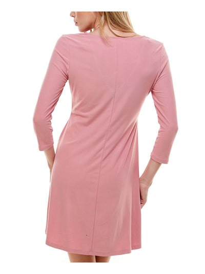 PLANET GOLD Womens Pink 3/4 Sleeve V Neck Short A-Line Dress S