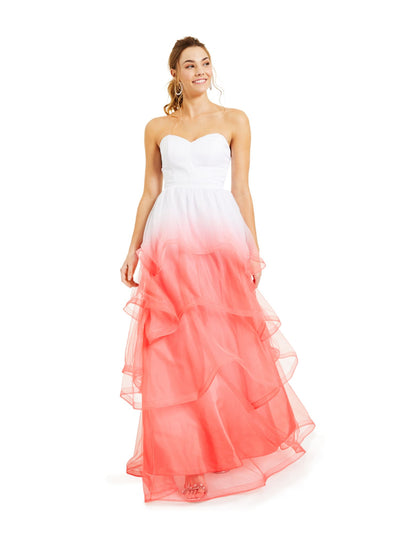 CRYSTAL DOLLS Womens Coral Ombre Strapless Full-Length Formal Fit + Flare Dress 3