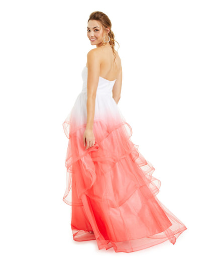 CRYSTAL DOLLS Womens Coral Ombre Strapless Full-Length Formal Fit + Flare Dress 3