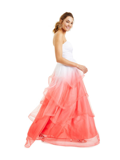 CRYSTAL DOLLS Womens Coral Ombre Strapless Full-Length Formal Fit + Flare Dress 3