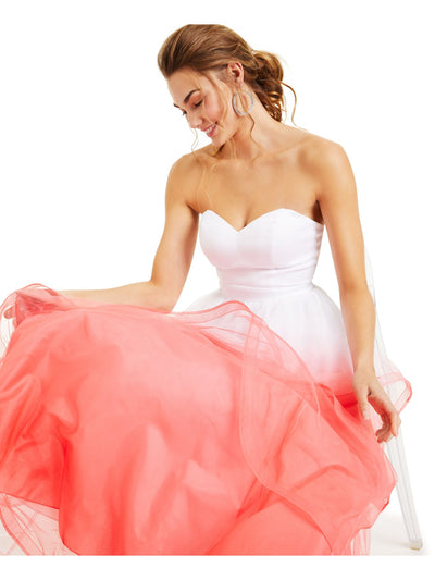 CRYSTAL DOLLS Womens Ivory Ombre Strapless Full-Length Formal Fit + Flare Dress 0
