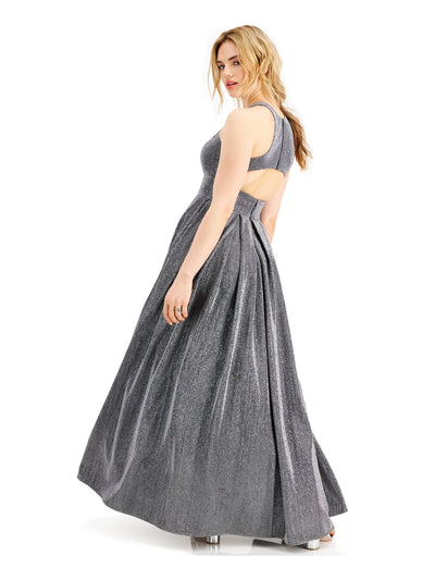 MORGAN & CO Womens Glitter Pleated Gown Sleeveless Scoop Neck Full-Length Formal Fit + Flare Dress