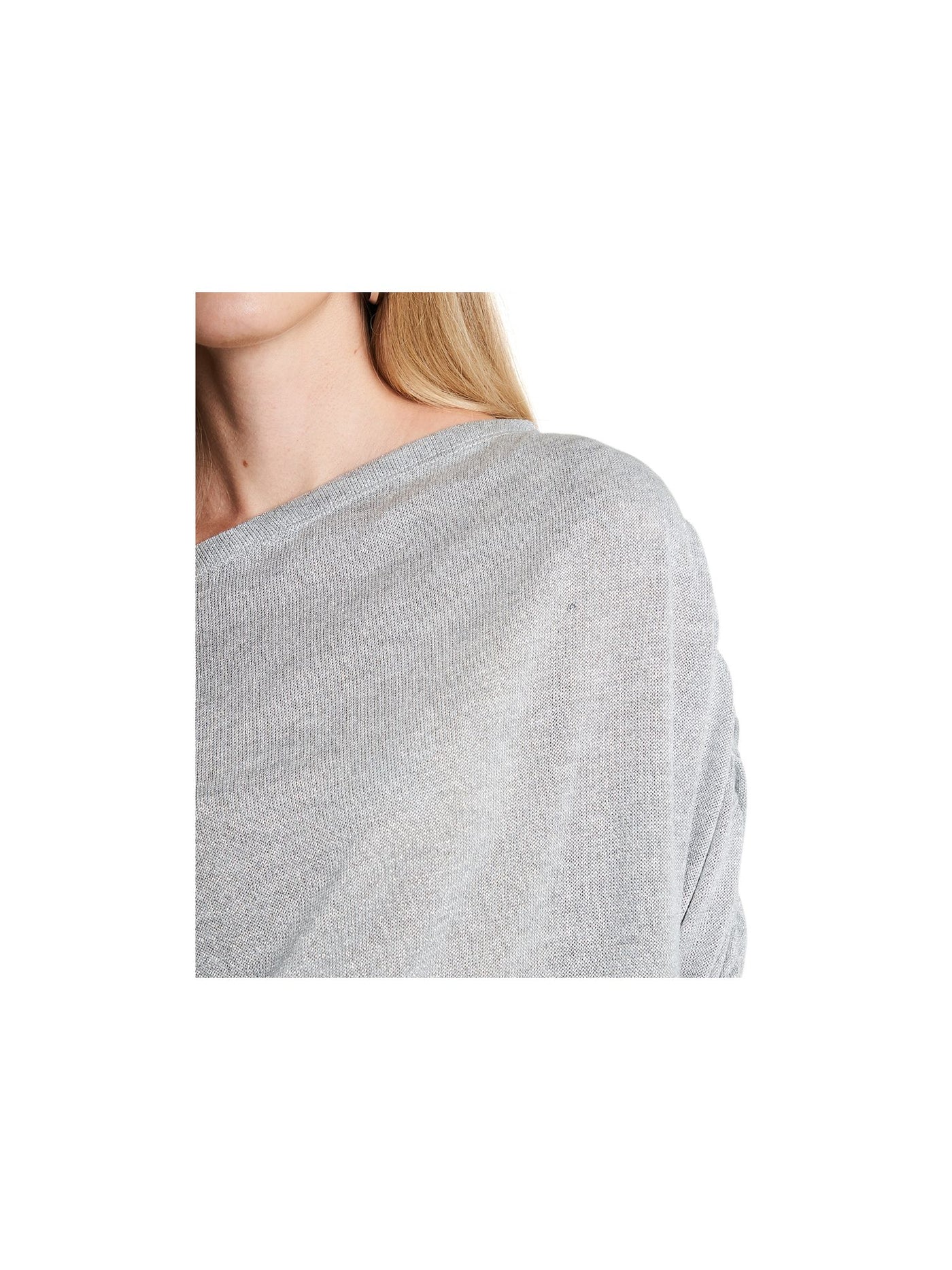 1. STATE Womens Beige Glitter Metallic One-shoulder Ruched Long Sleeve Asymmetrical Neckline Party Blouse L