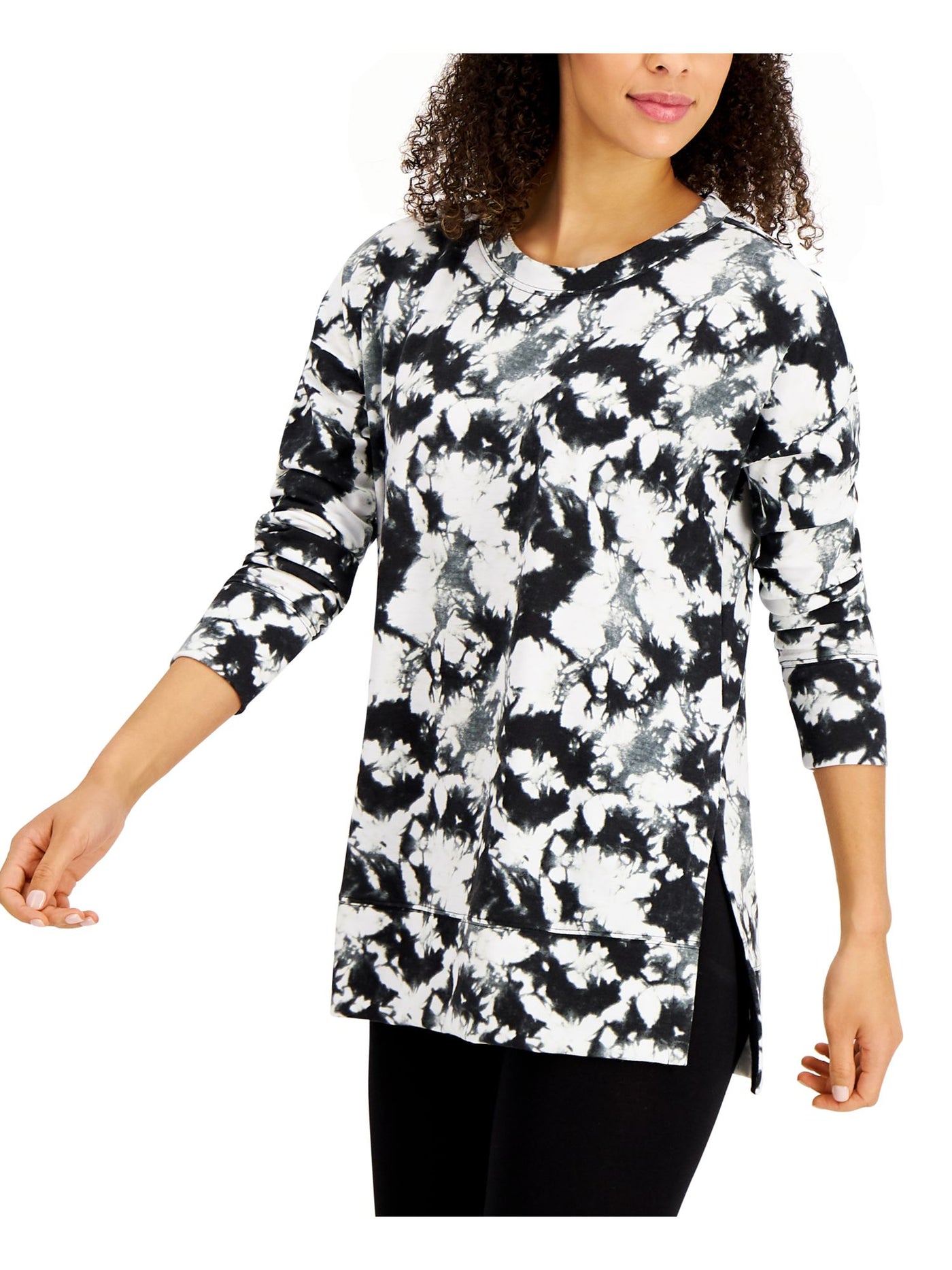 JENNI Intimates Black Pullover Style Tunic Hits Below Hip Side Vents At Banded Hem Sleep Shirt Pajama Top S