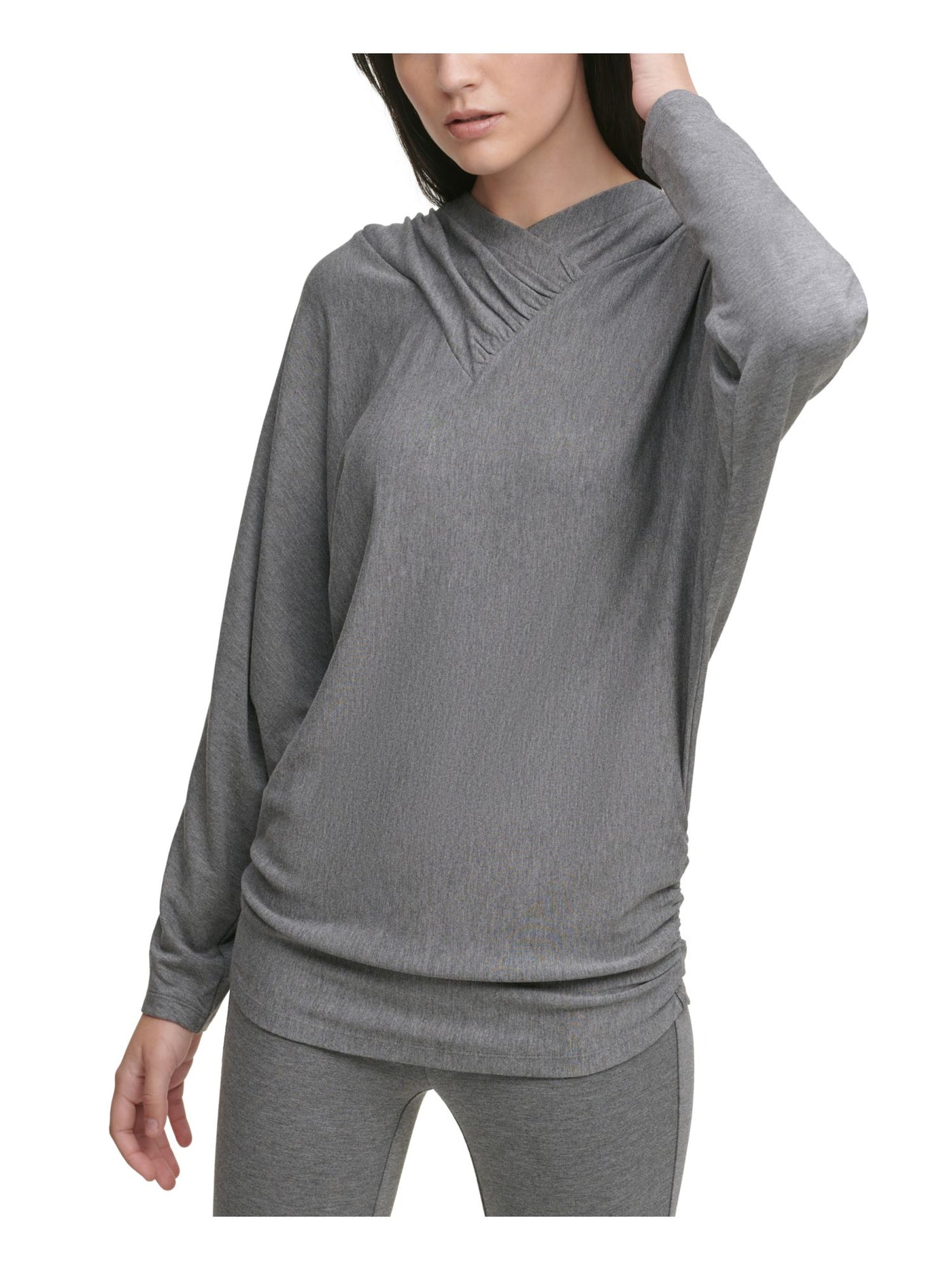 DKNY Womens Gray Dolman Sleeve Hoodie Sweater XS