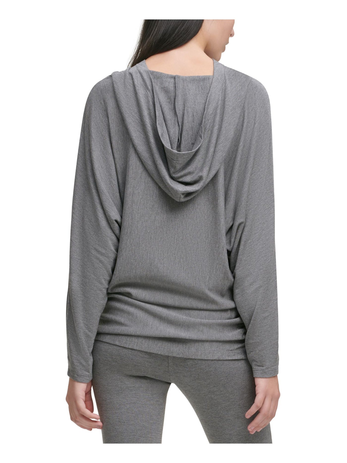 DKNY Womens Dolman Sleeve Draped Hoodie Sweater