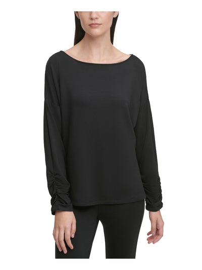 DKNY Womens Black Long Sleeve Scoop Neck Top XS