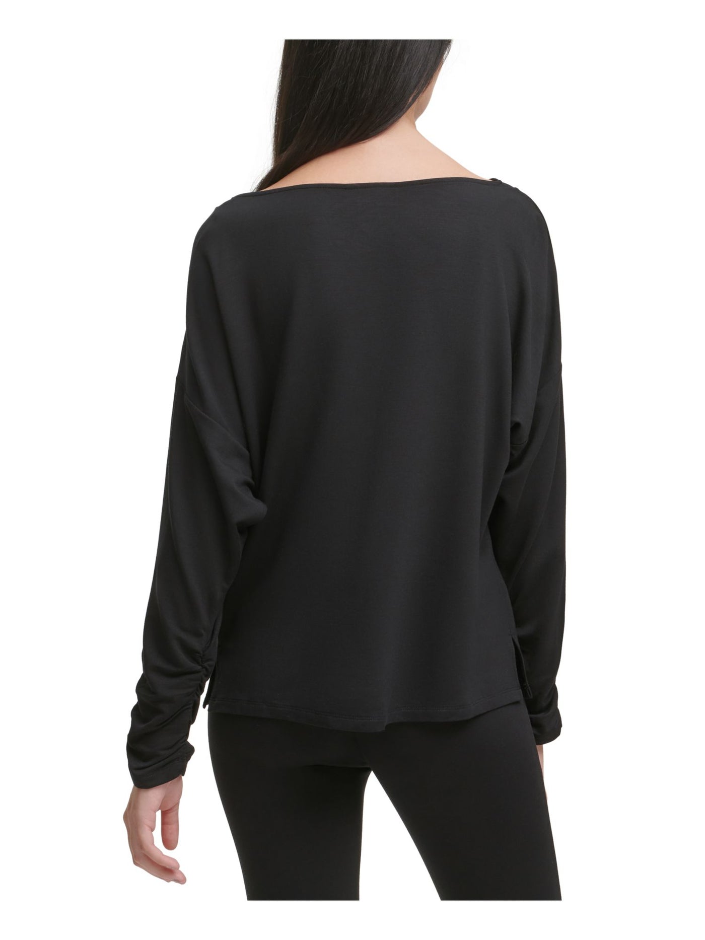 DKNY Womens Black Ruched Long Sleeve Scoop Neck Top XL