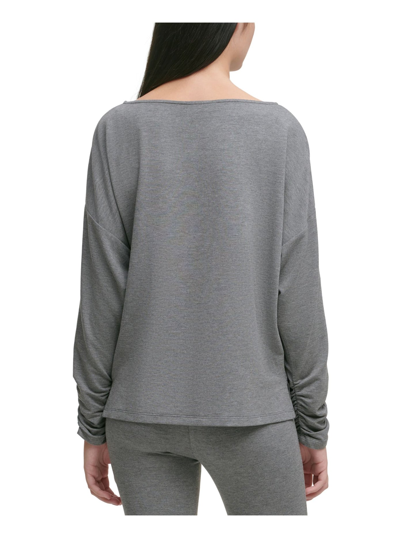 DKNY Womens Gray Ruched Long Sleeve Scoop Neck T-Shirt XL