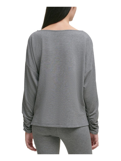 DKNY Womens Gray Ruched Long Sleeve Scoop Neck T-Shirt M