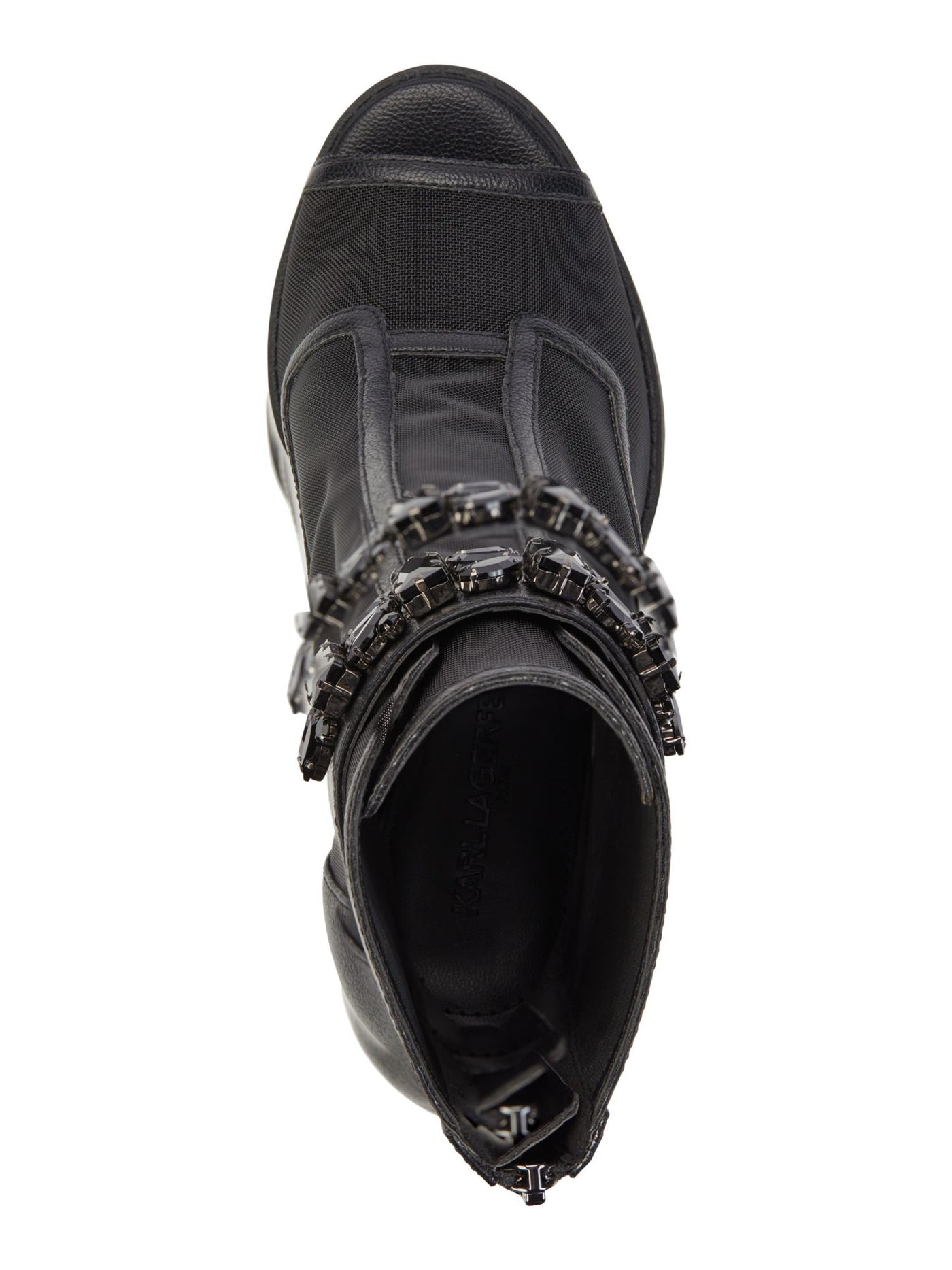 KARL LAGERFELD PARIS Womens Black Mixed Media Mesh Sheer Embellished Blayze Peep Toe Block Heel Zip-Up Dress Booties 5