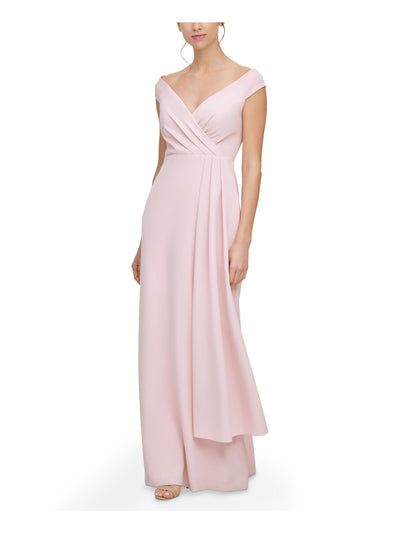 ELIZA J Womens Stretch Zippered Pleated Side-drape Cap Sleeve Off Shoulder Full-Length Formal Gown Dress