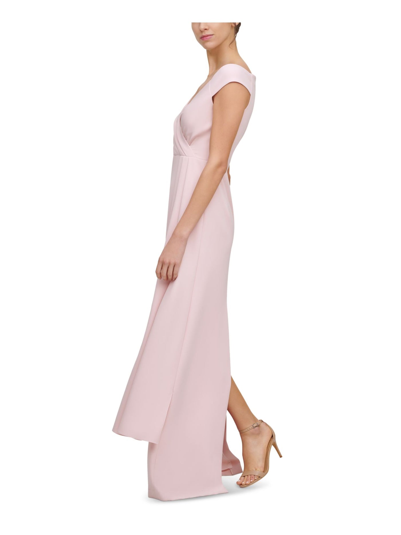 ELIZA J Womens Stretch Zippered Pleated Side-drape Cap Sleeve Off Shoulder Full-Length Formal Gown Dress