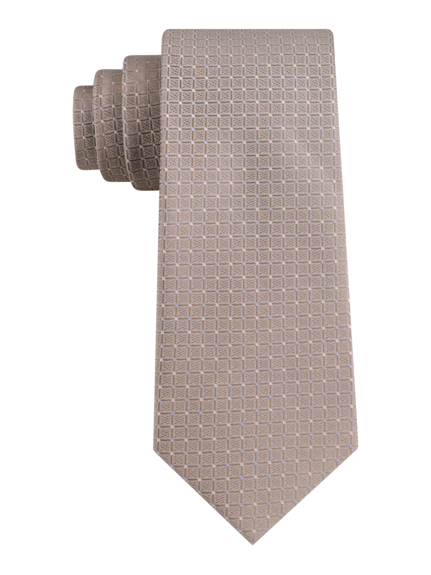 CALVIN KLEIN Mens Beige Grid Silk 3 Wide Silk Slim Neck Tie