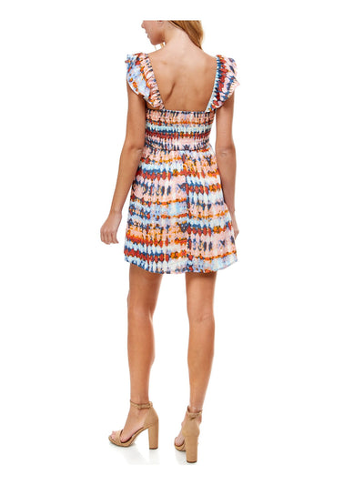 CRYSTAL DOLLS Womens Smocked Cap Sleeve V Neck Mini Fit + Flare Dress