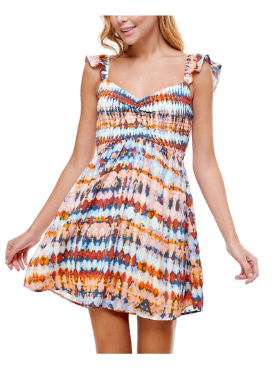 CRYSTAL DOLLS Womens Pink Tie Dye Cap Sleeve V Neck Mini Fit + Flare Dress XL