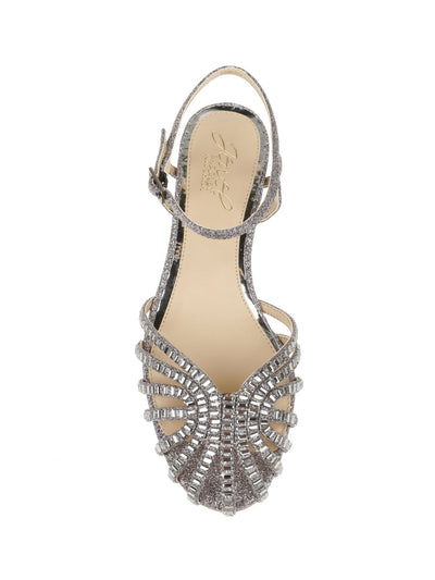 JEWEL BADGLEY MISCHKA Womens Gray Textured Adjustable Ankle Strap Padded Embellished Glitter Perla Round Toe Block Heel Buckle Dress Sandals Shoes 11 M